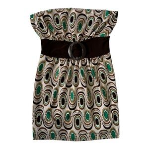 Kiwi Strapless Belted Retro Geometric Mod Print Top Y2K Sz M